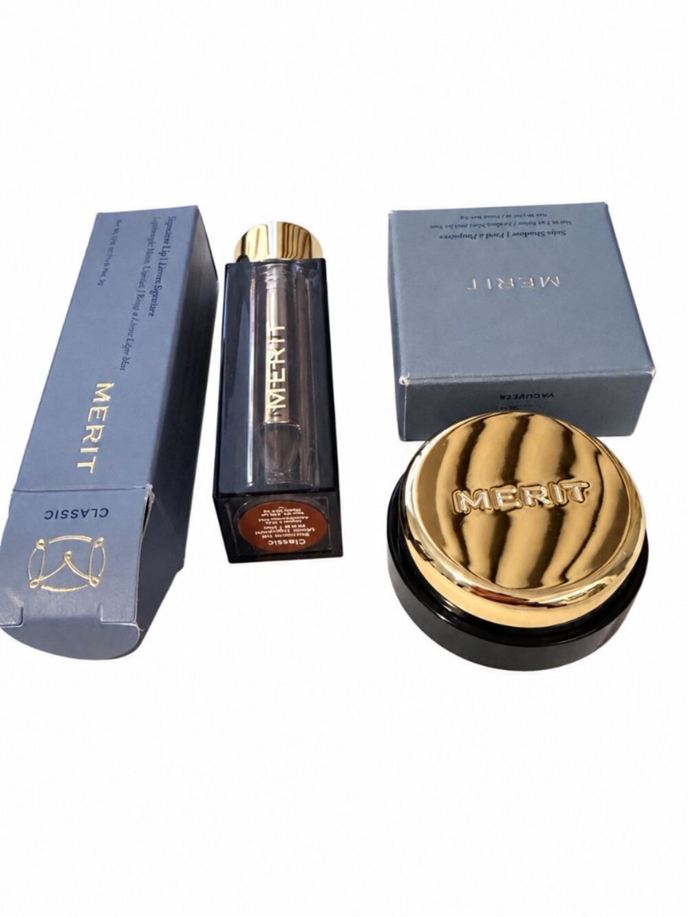 Merit 2-Pc Lot Signature Lip Classic + Solo Shadow Vachetta Full Size NIB